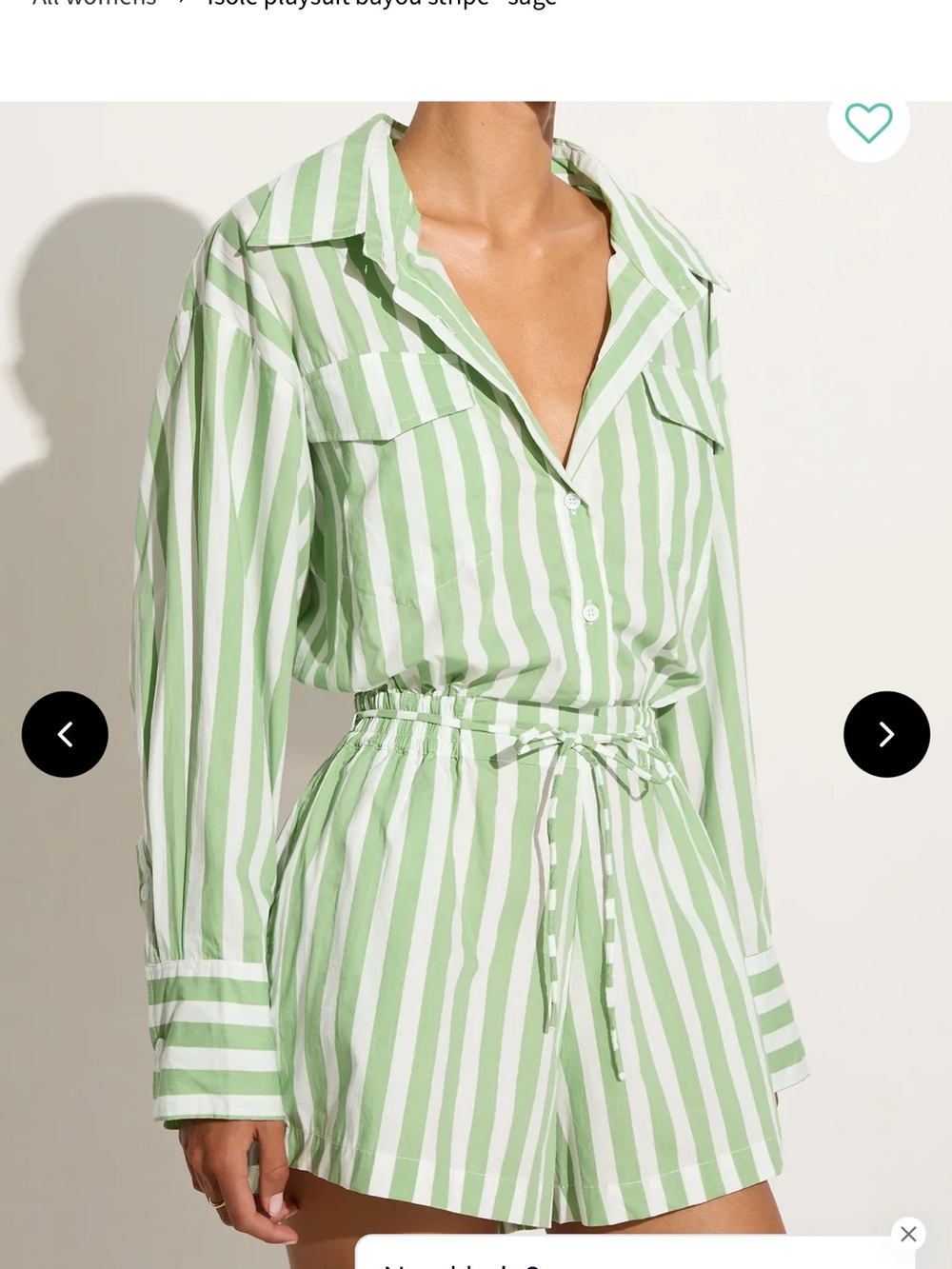 Faithfull the Brand Light Green and White Striped Romper
